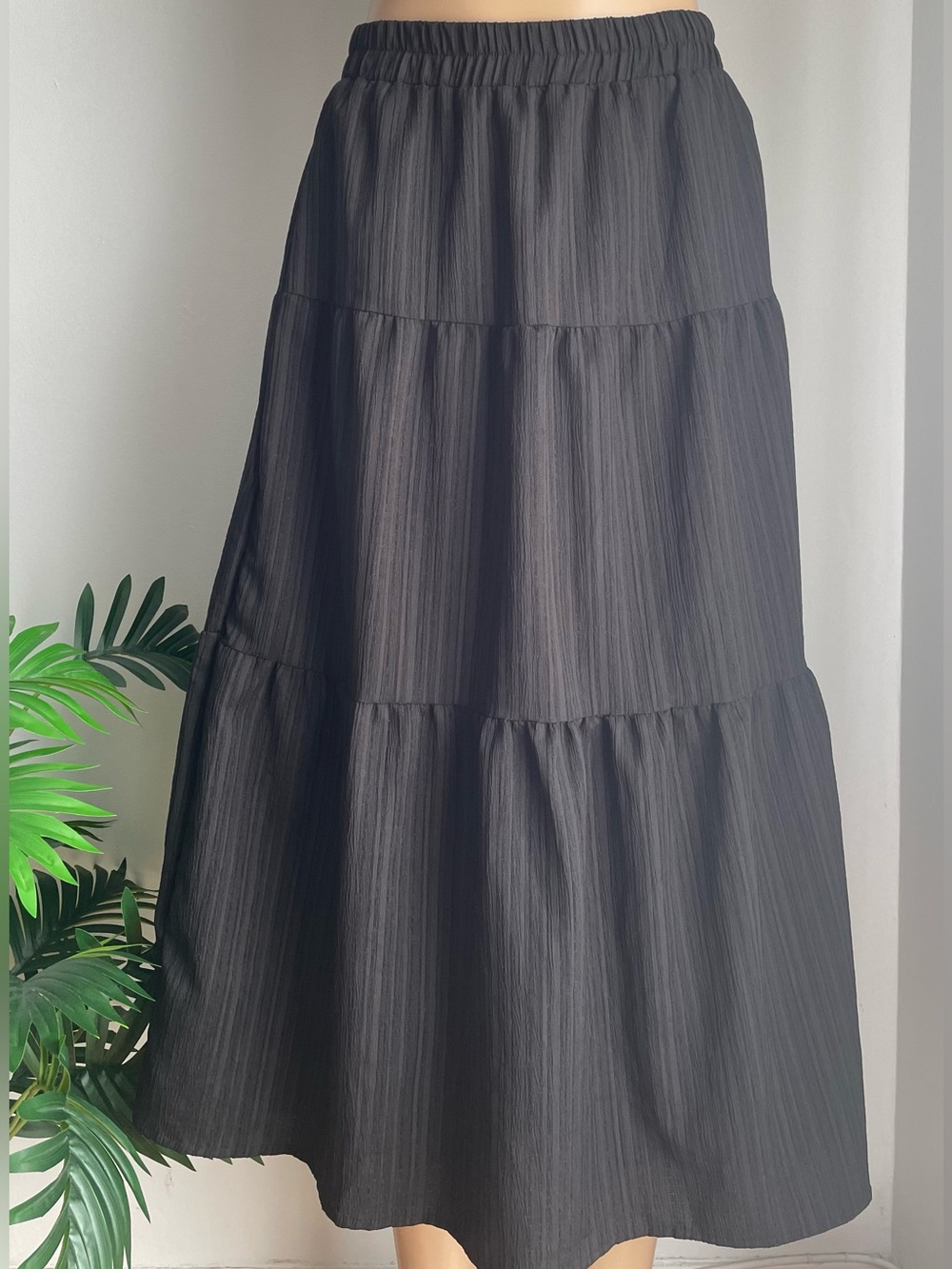 Tiered Black Maxi Skirt with Elastic Waistband